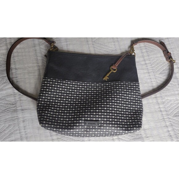 Fossil‎ Fiona Crossbody Bag – Black/White Pattern & Leather Trim - Picture 7 of 8
